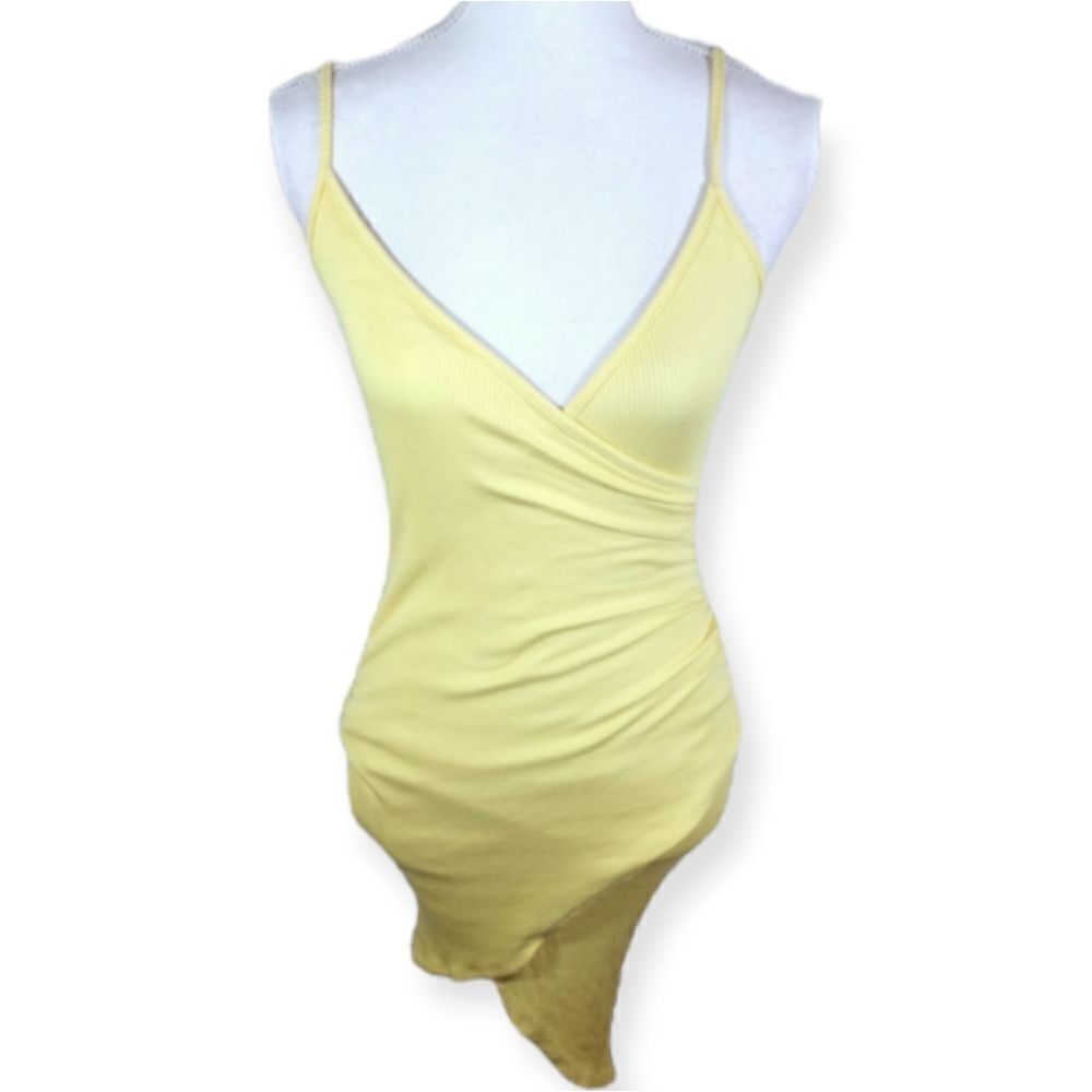 MAY PINK YELLOW RUCHED BODYCON DRESS SZ.S/M EUC